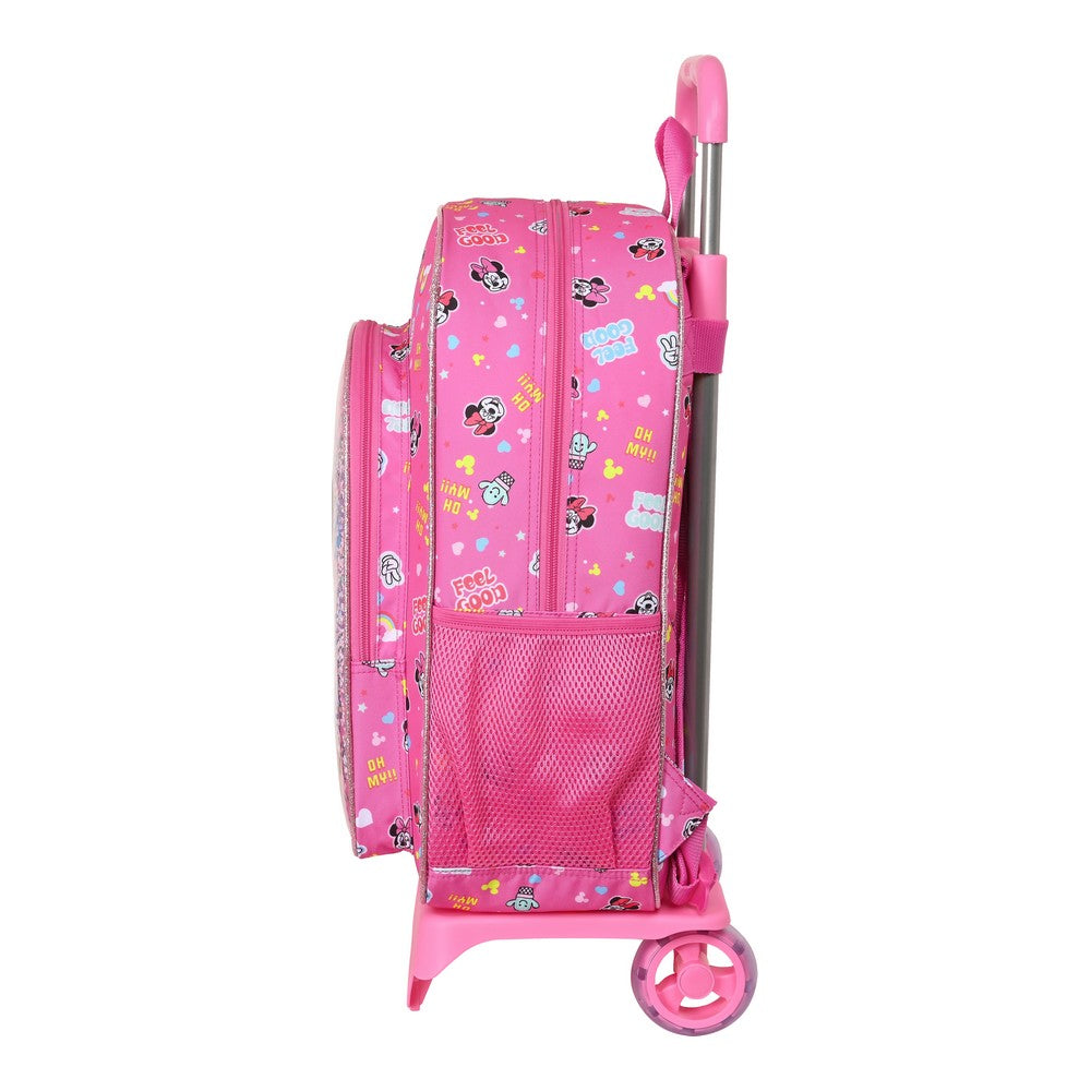 School Rucksack with Wheels Minnie Mouse Lucky Pink 33 x 42 x 14 cm
