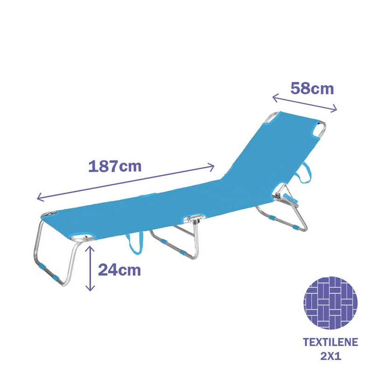 Marbueno Folding Lounger Aluminum Blue Beach Pool 187X58X24 Cm 10460