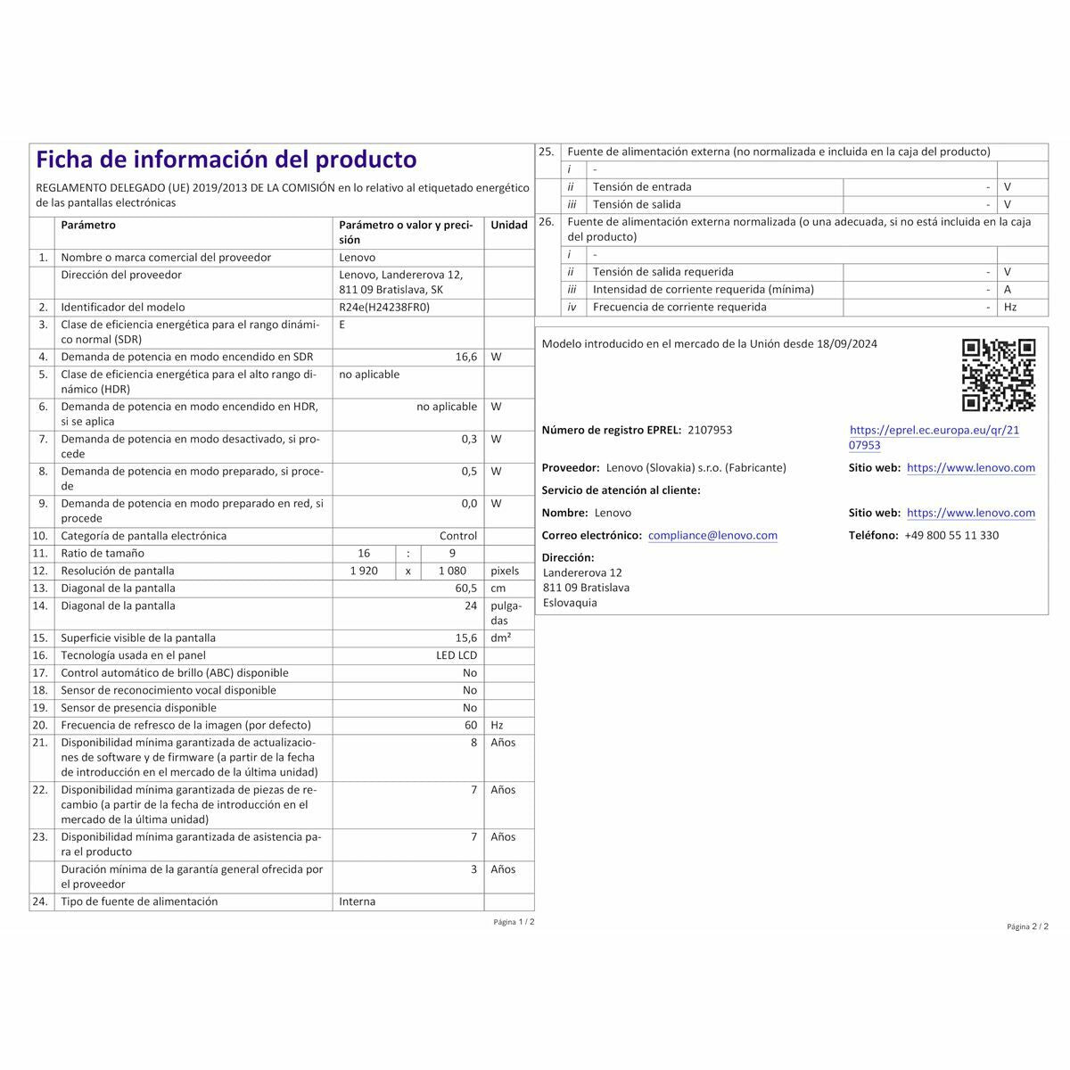 Lenovo Monitor Lenovo 24" 23,8" Full Hd