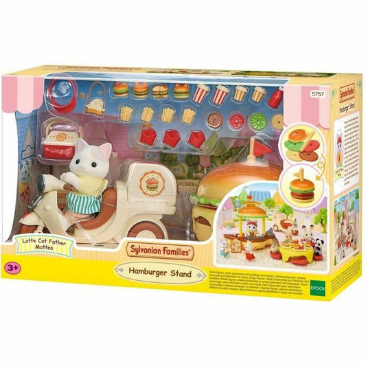Sylvanian Families Dolls House Accessories Sylvanian Families Puesto De Hamburguesas - Papa Latte Cat Y Scooter 30 Pieces
