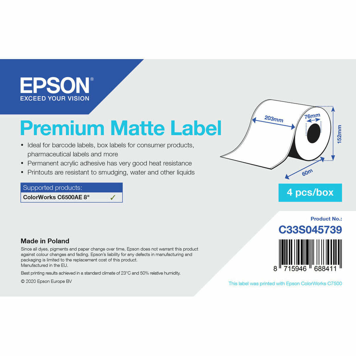 Epson Printer Labels Epson C33S045739 White Ø 76,2 Mm (1 Unit) (18 Units)