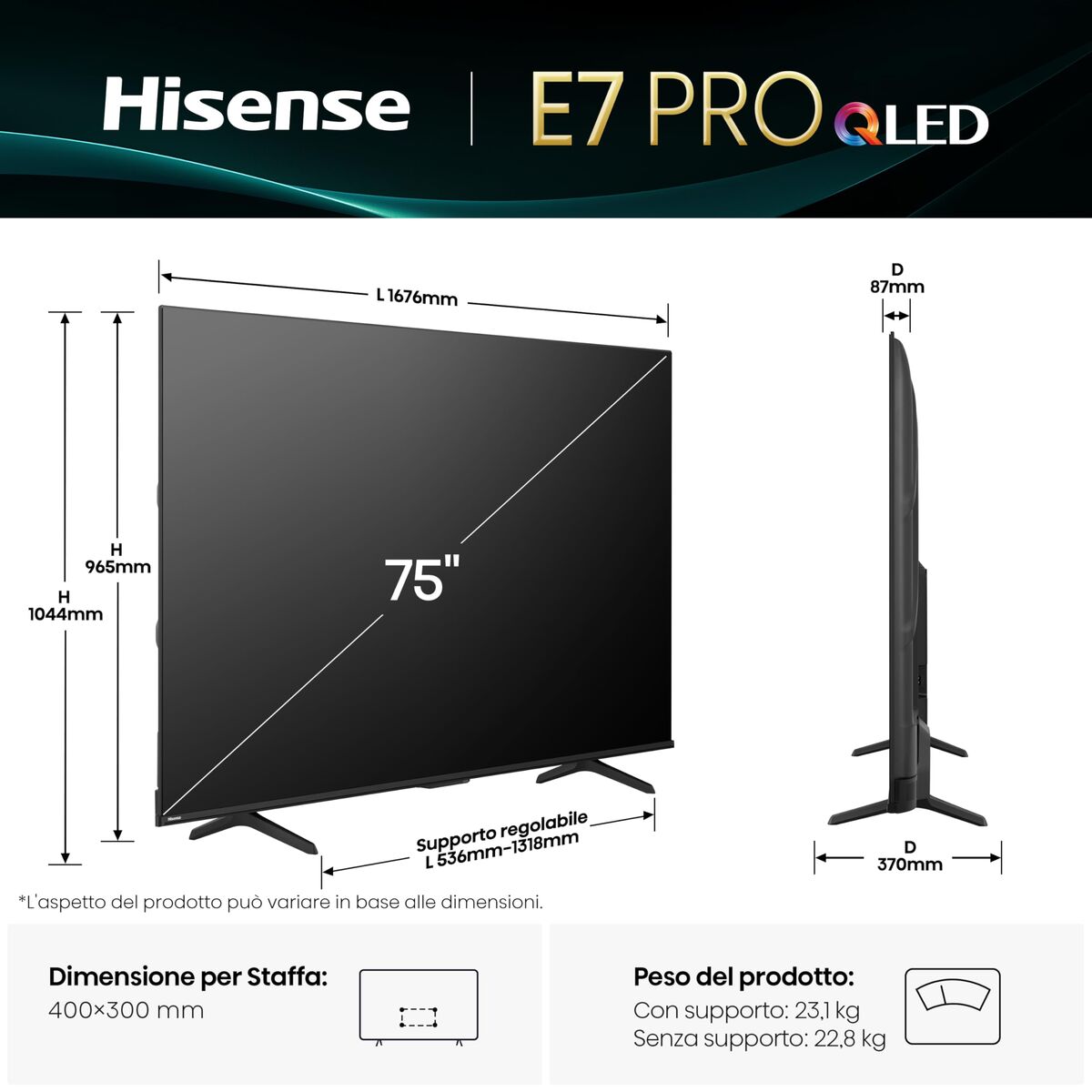 Hisense Smart Tv Hisense 75E7Q Pro 75" 4K Ultra Hd Led Hdr D-Led Qled