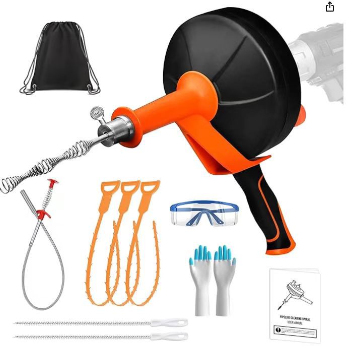 Toilet Floor Drain Unclogger Tool Orange Color