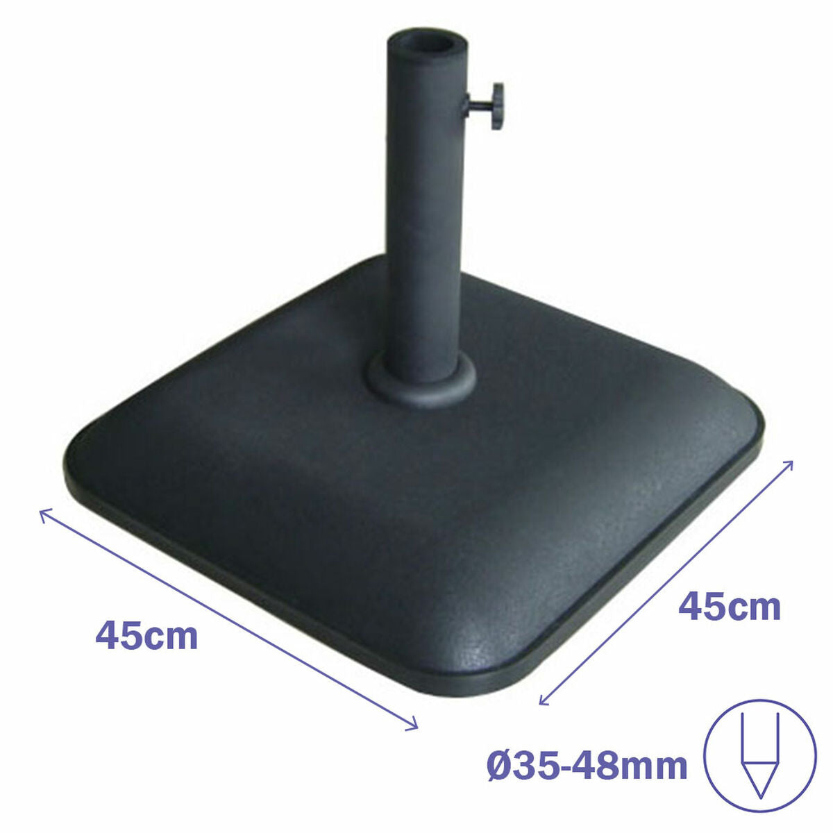 Marbueno Square Umbrella Base Cement 45X45X7.3 Cm 25Kg Black Garden Pool Terrace 10458