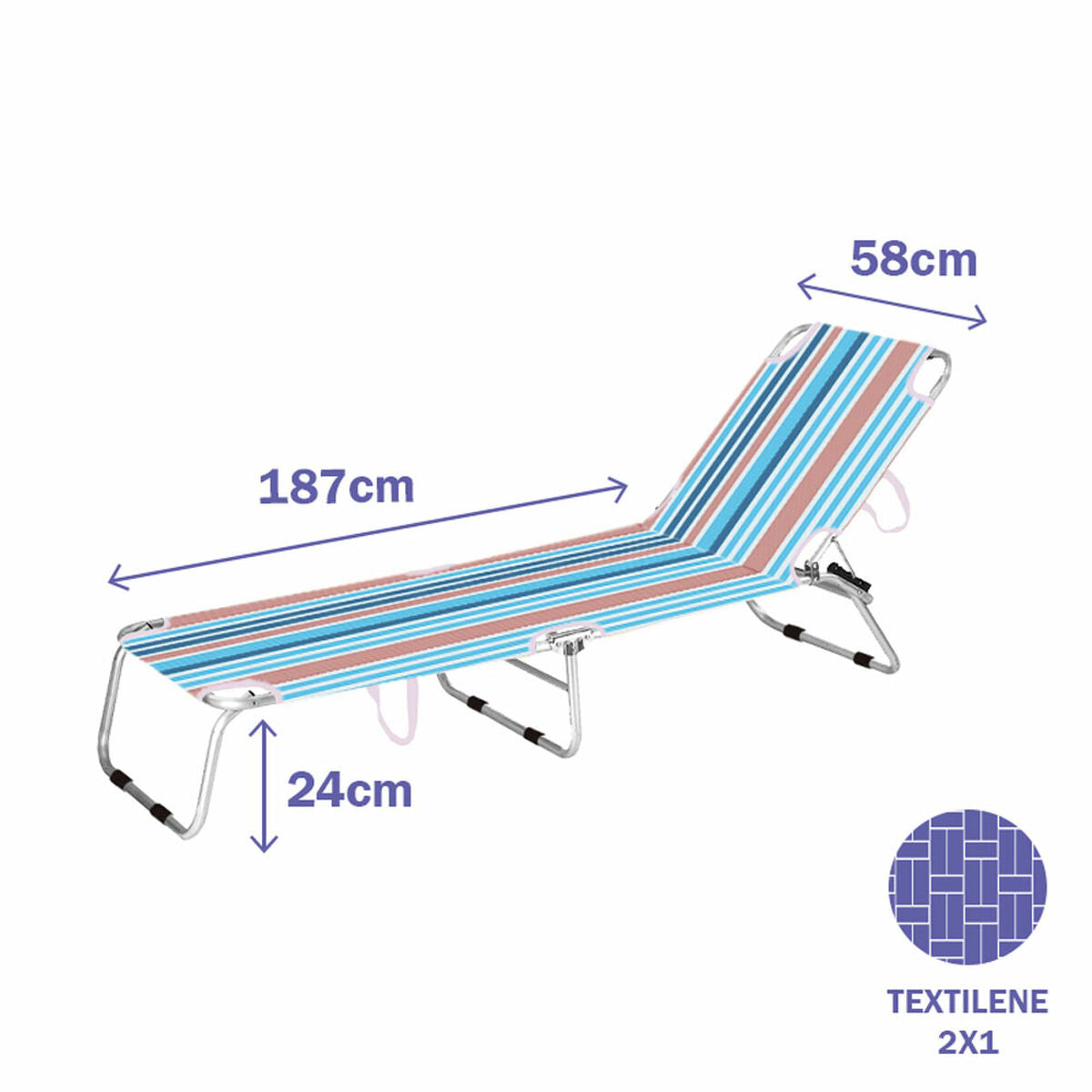 Marbueno Folding Lounger - Stripes Orange & Blue - Beach & Pool 187X58X24 Cm 10466