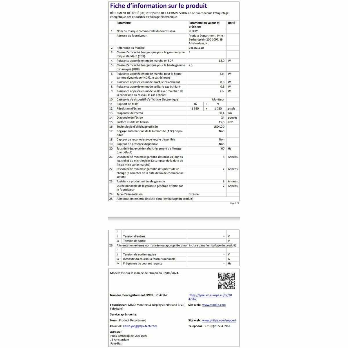 Philips Monitor Philips 24E2N1110/00 23,8" Full Hd