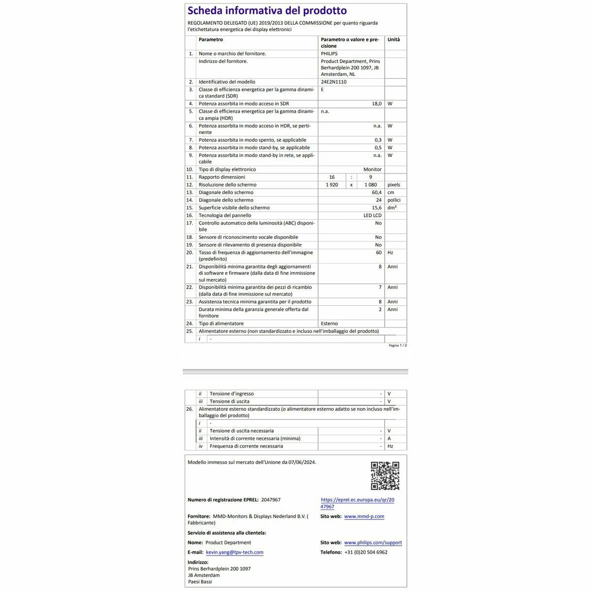 Philips Monitor Philips 24E2N1110/00 23,8" Full Hd