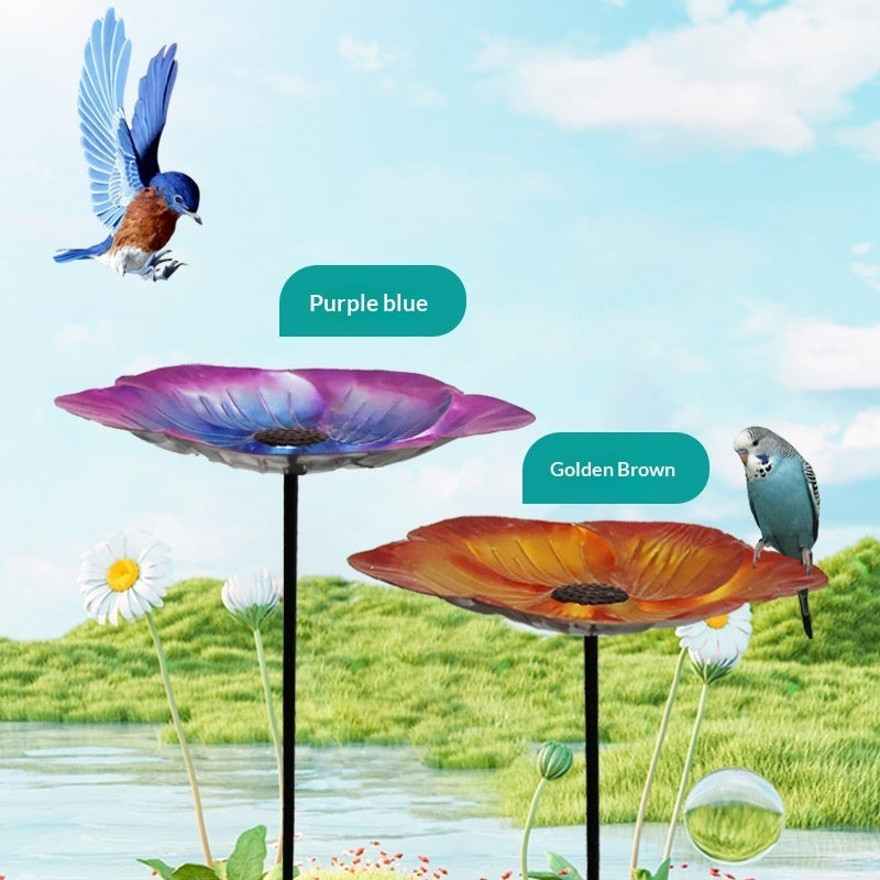 Ground-mounted Metal Flower Bird Bath Shepherds Hook Bird Feeder