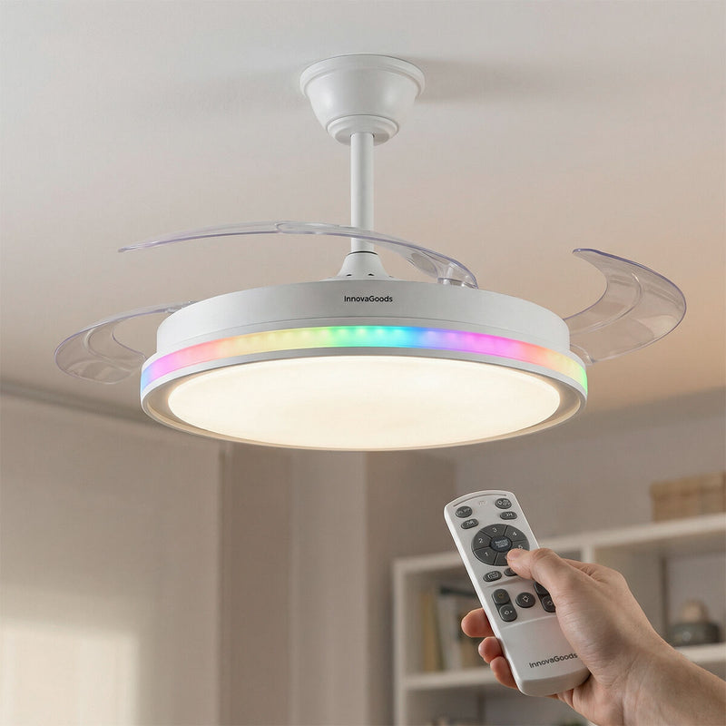Ceiling Fan with RGB LED Light, 4 Retractable Blades and Remote Control InnovaGoods